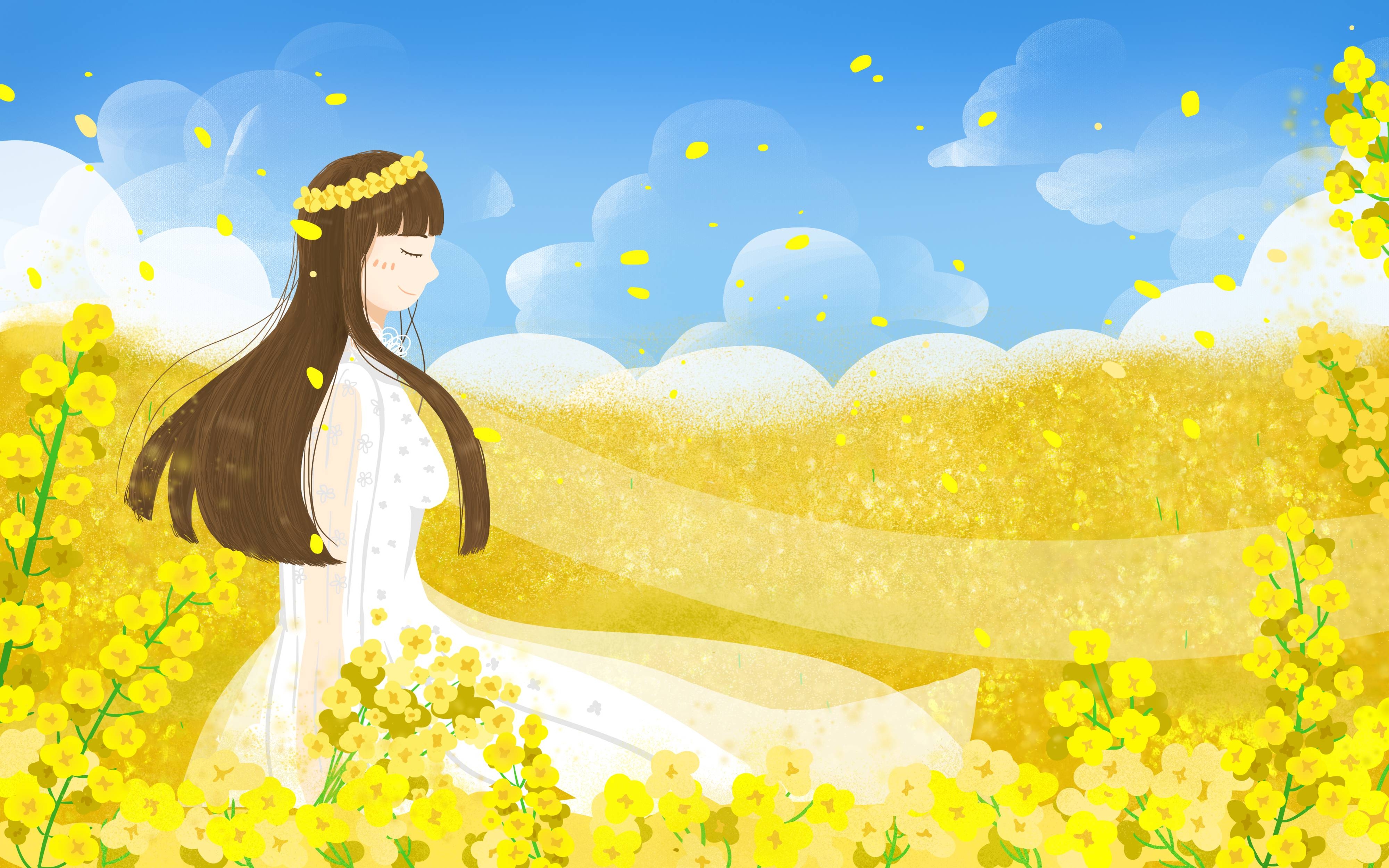 油菜花开田野风景背景插画图片banner海报9