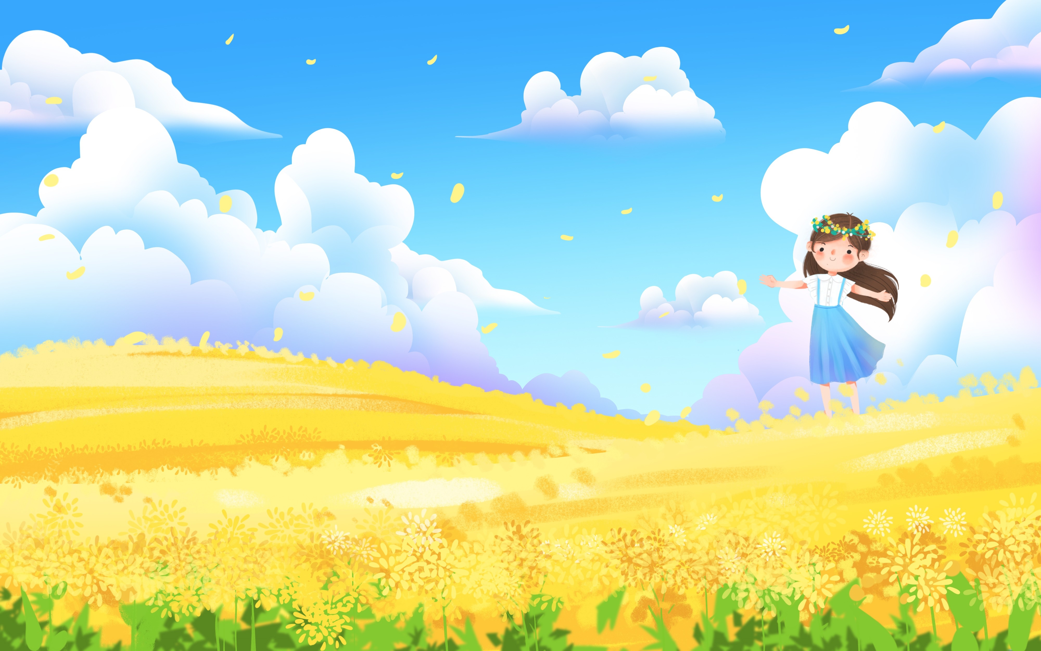 油菜花开田野风景背景插画图片banner海报13