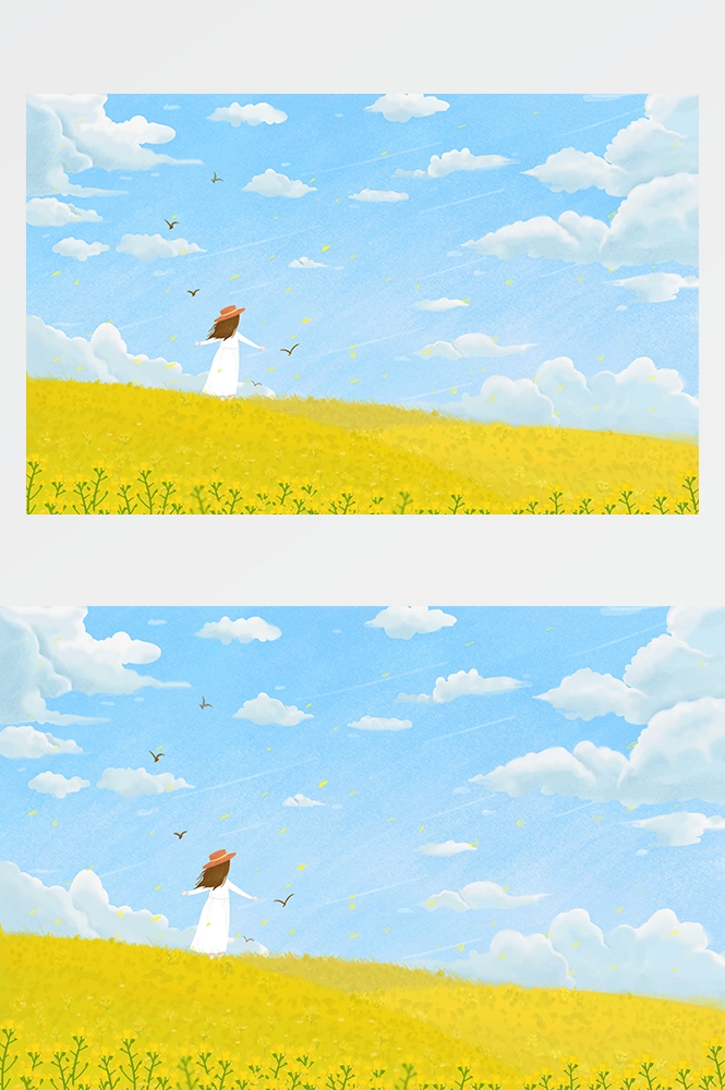 油菜花开田野风景背景插画图片banner海报14