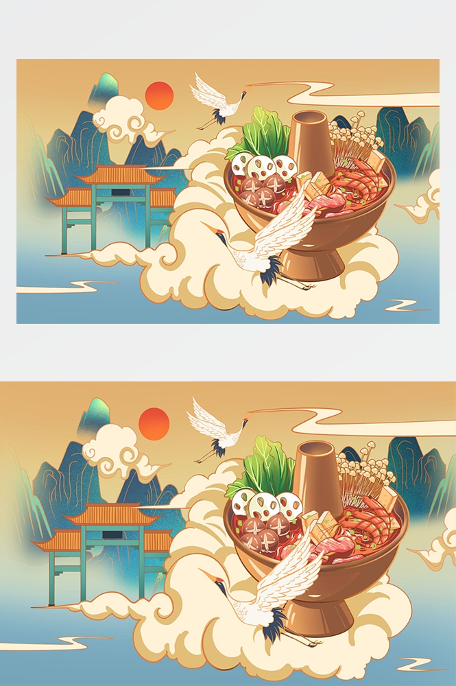 国潮唯美山水风景中国风插画海报元素背景PSD高清分层源文件素材 (17)