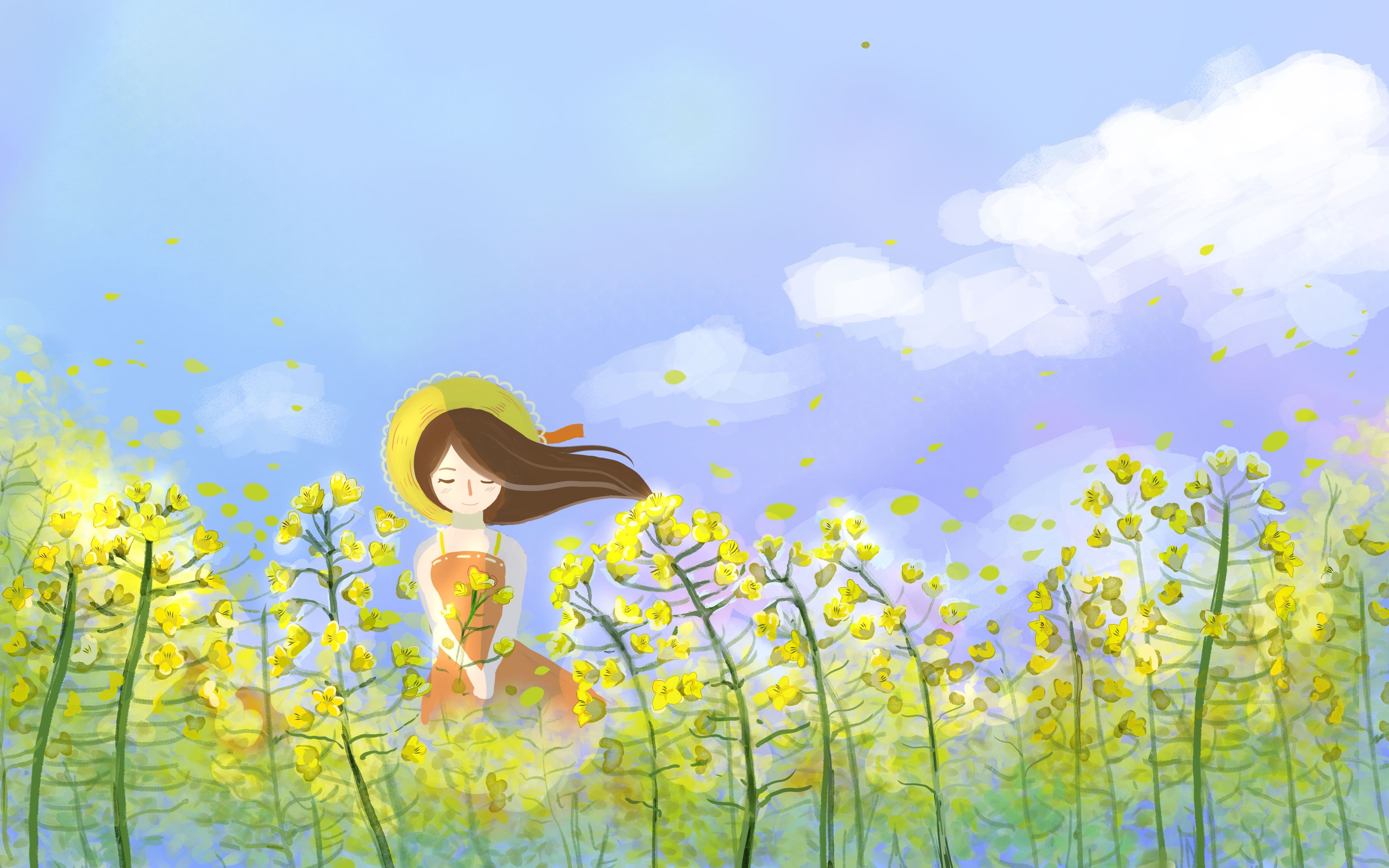 油菜花开田野风景背景插画图片banner海报26