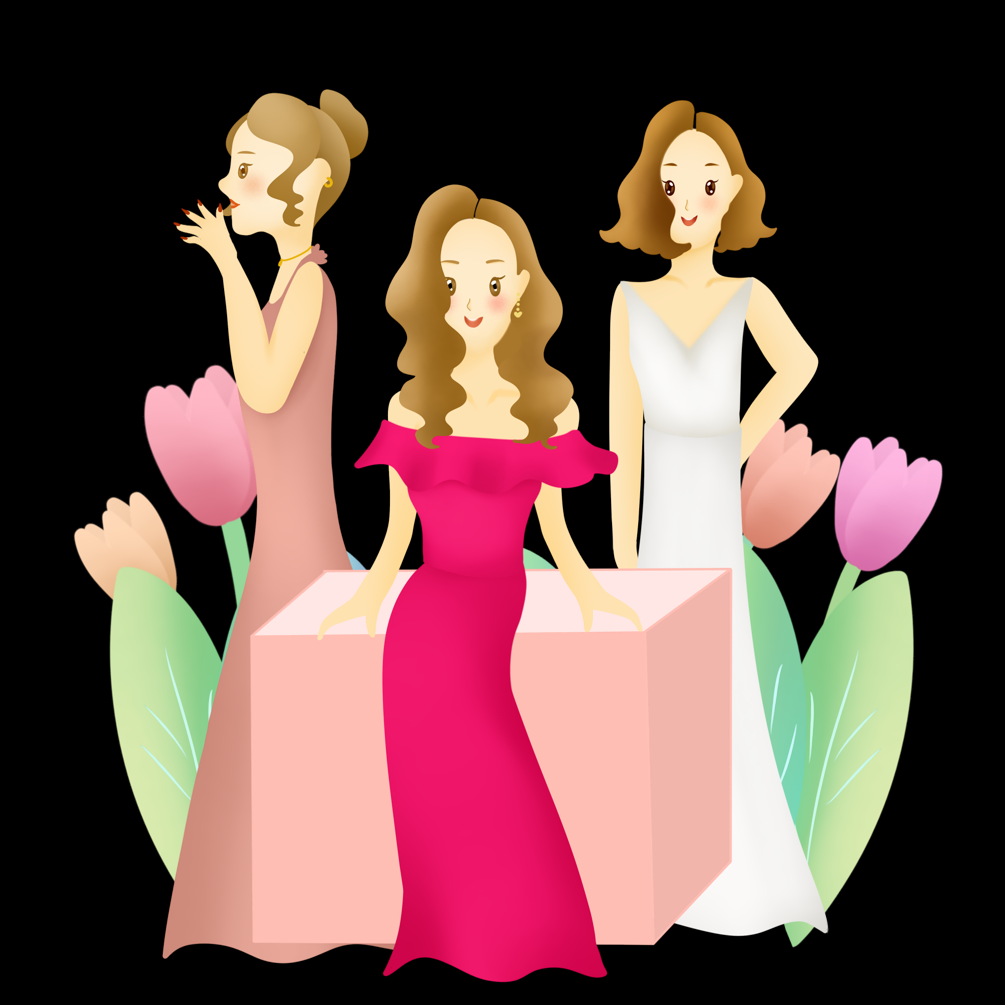 三八女王节女神节妇女节卡通人物主题插图透明背景免抠41