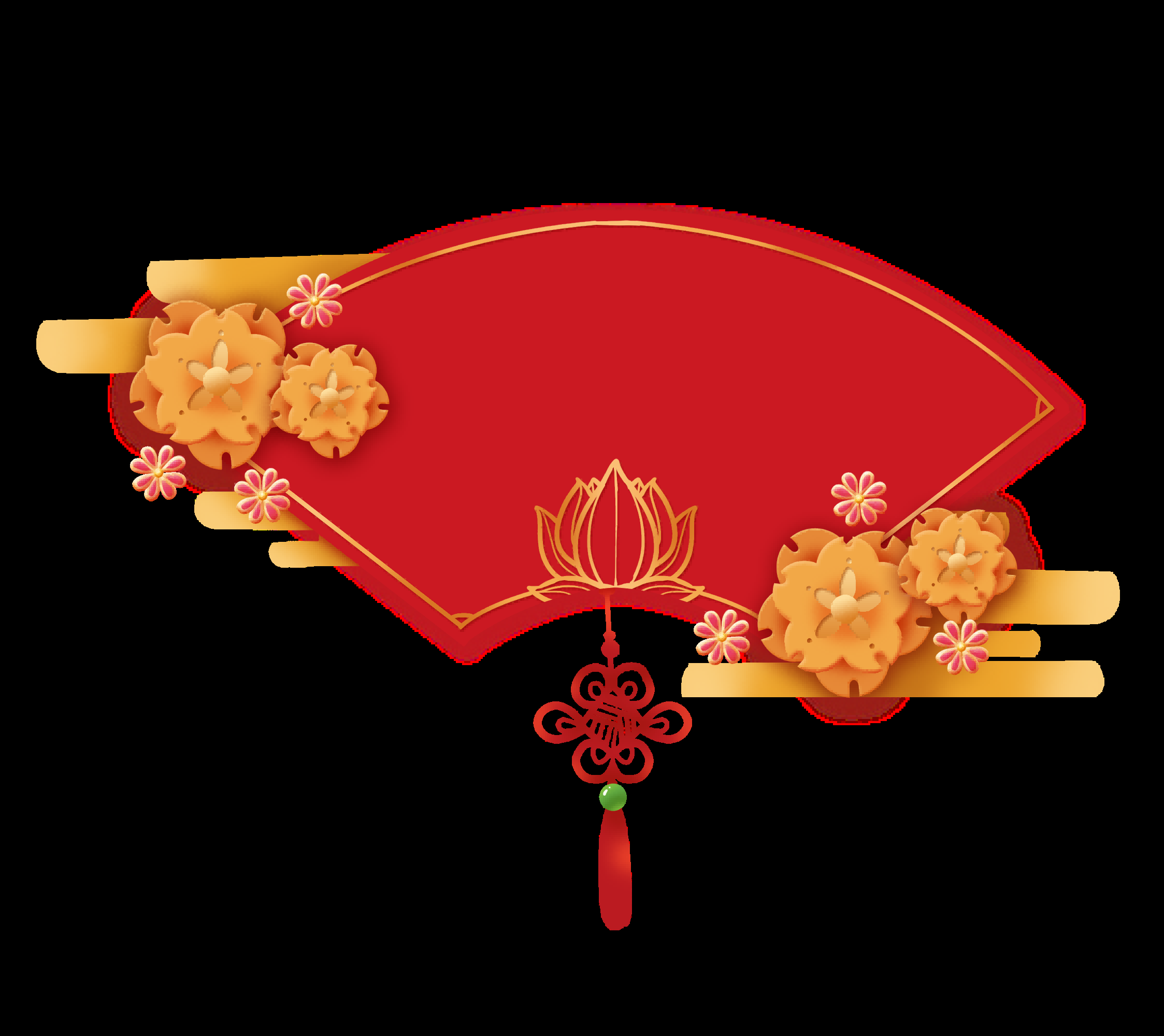 扇形边框中国风扇子装饰元素免抠素材9
