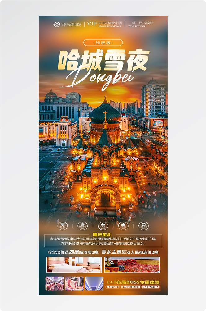 东北哈尔滨延边漠河极光雪村土豆滑雪冰雕旅游海报素材64