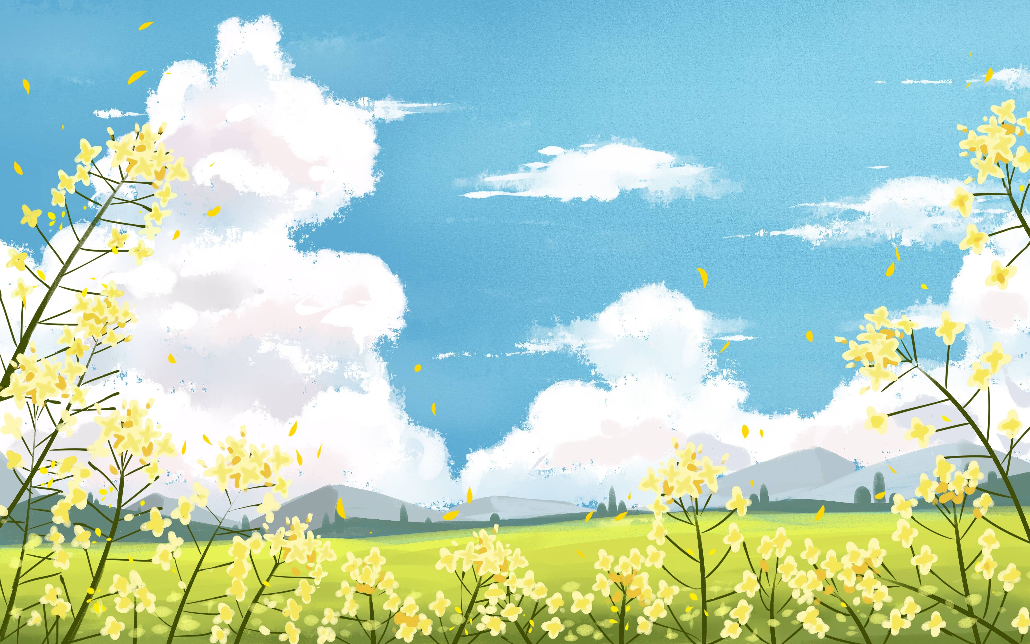 油菜花开田野风景背景插画图片banner海报1