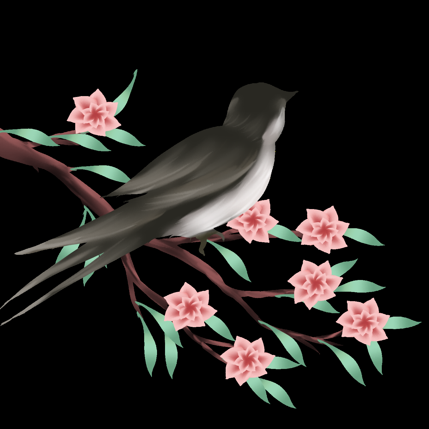 水彩手绘小鸟树枝花枝上的小鸟插画素材免抠29