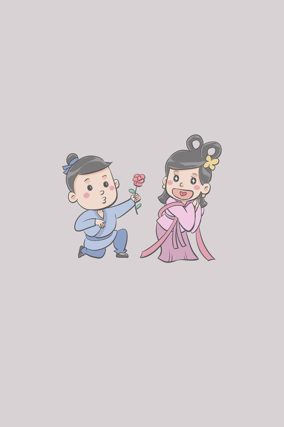 牛郎织女卡通图案七夕情人节装饰素材免抠透明背景23