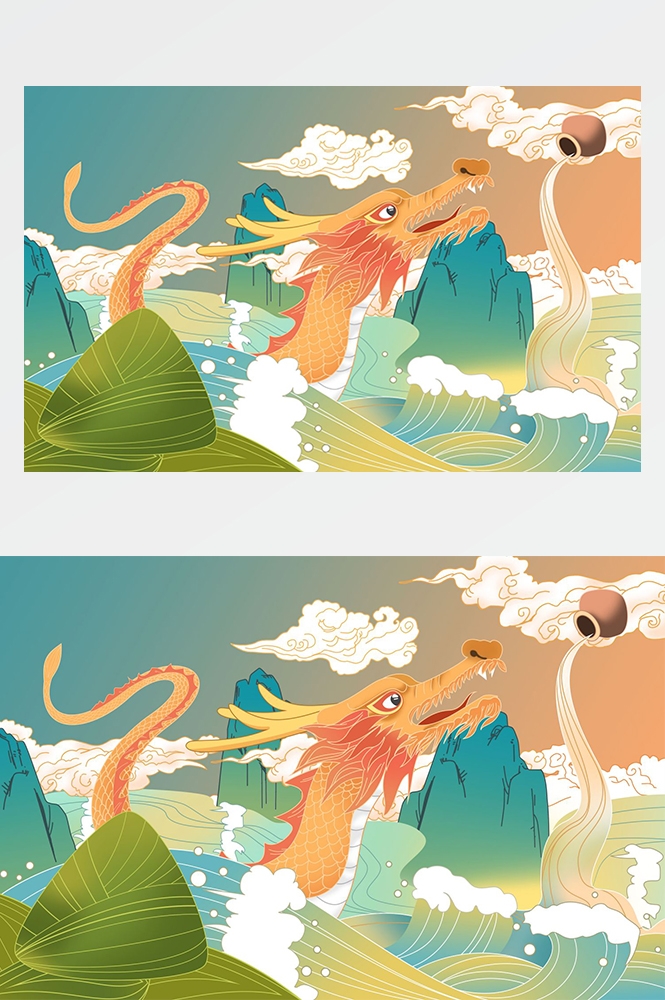 国潮唯美山水风景中国风插画海报元素背景PSD高清分层源文件素材 (20)