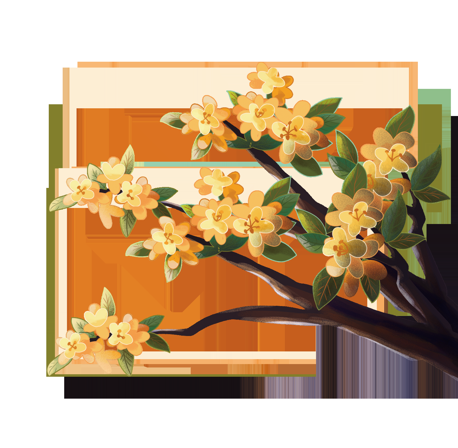 卡通手绘桂花花枝图案素材元素23