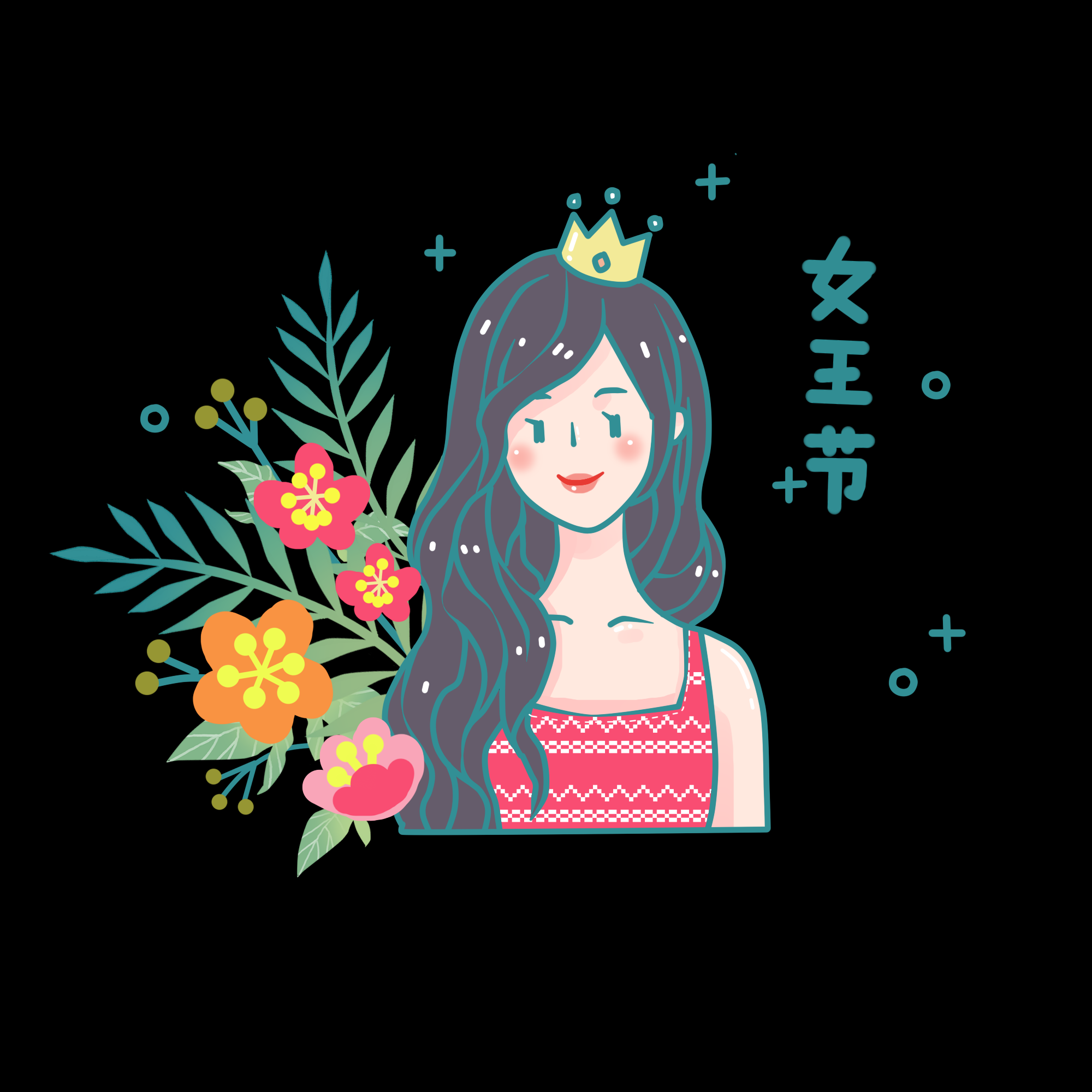 三八女王节女神节妇女节卡通人物主题插图透明背景免抠74