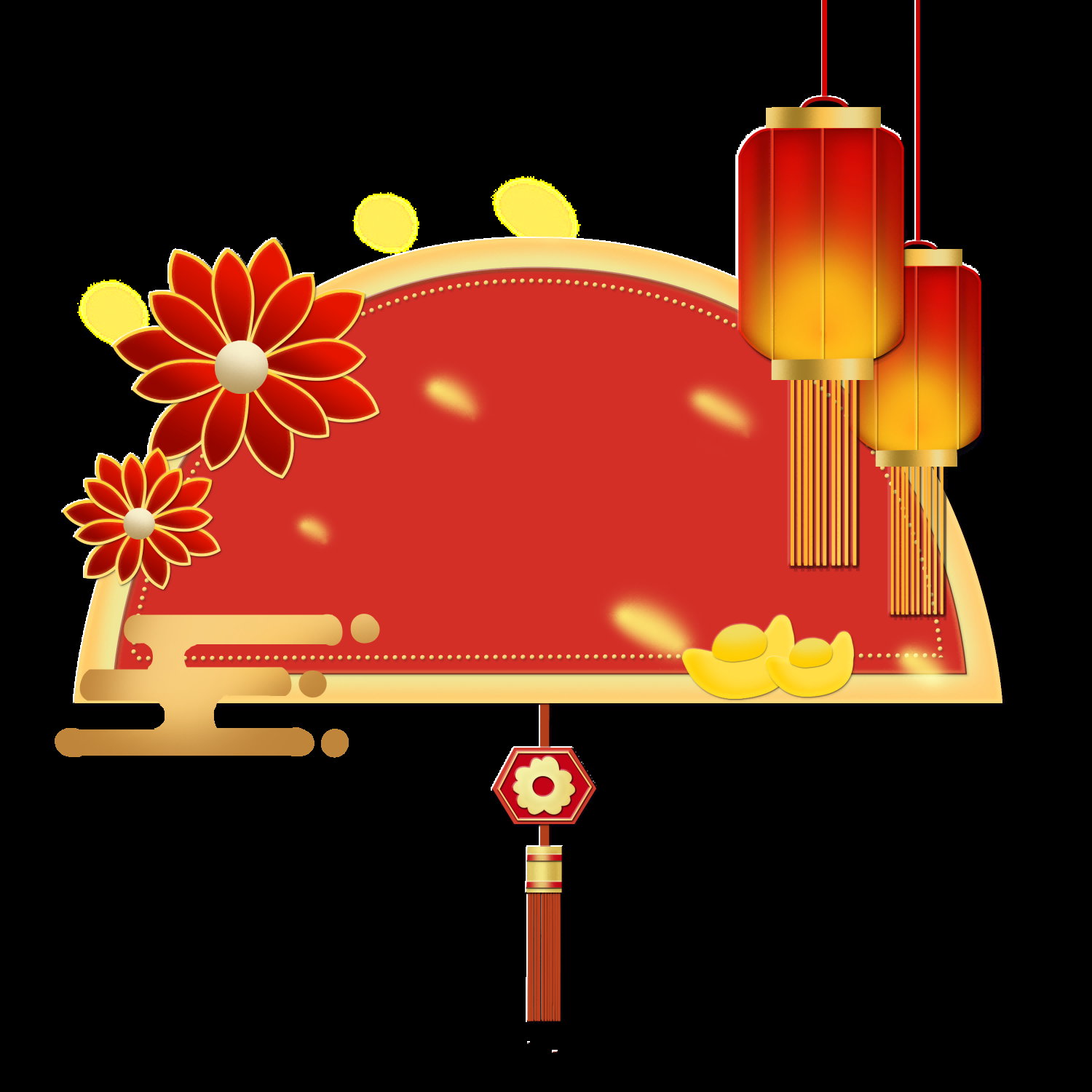扇形边框中国风扇子装饰元素免抠素材17