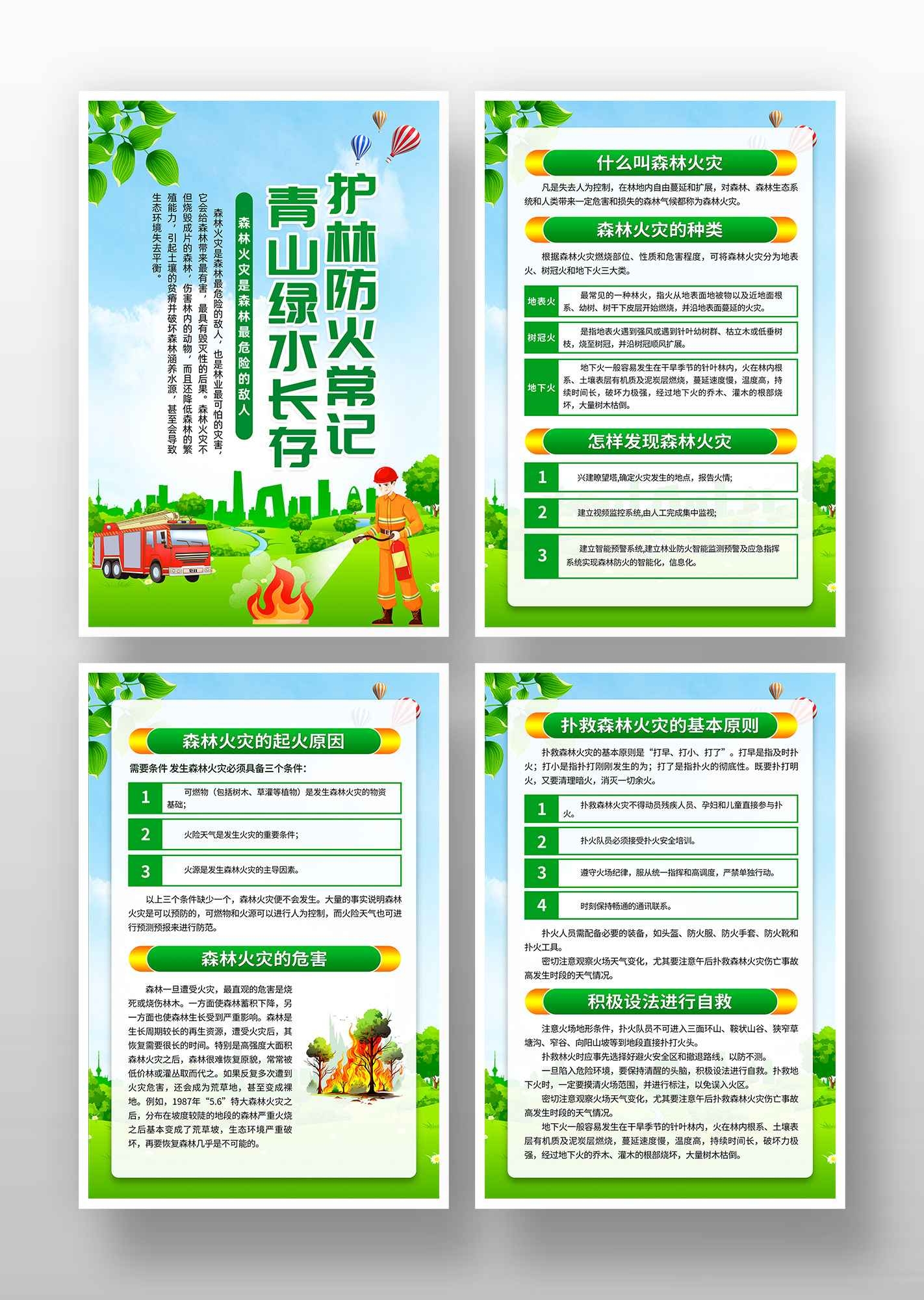 森林防火预防森林火灾消防安全展板套图海报素材8