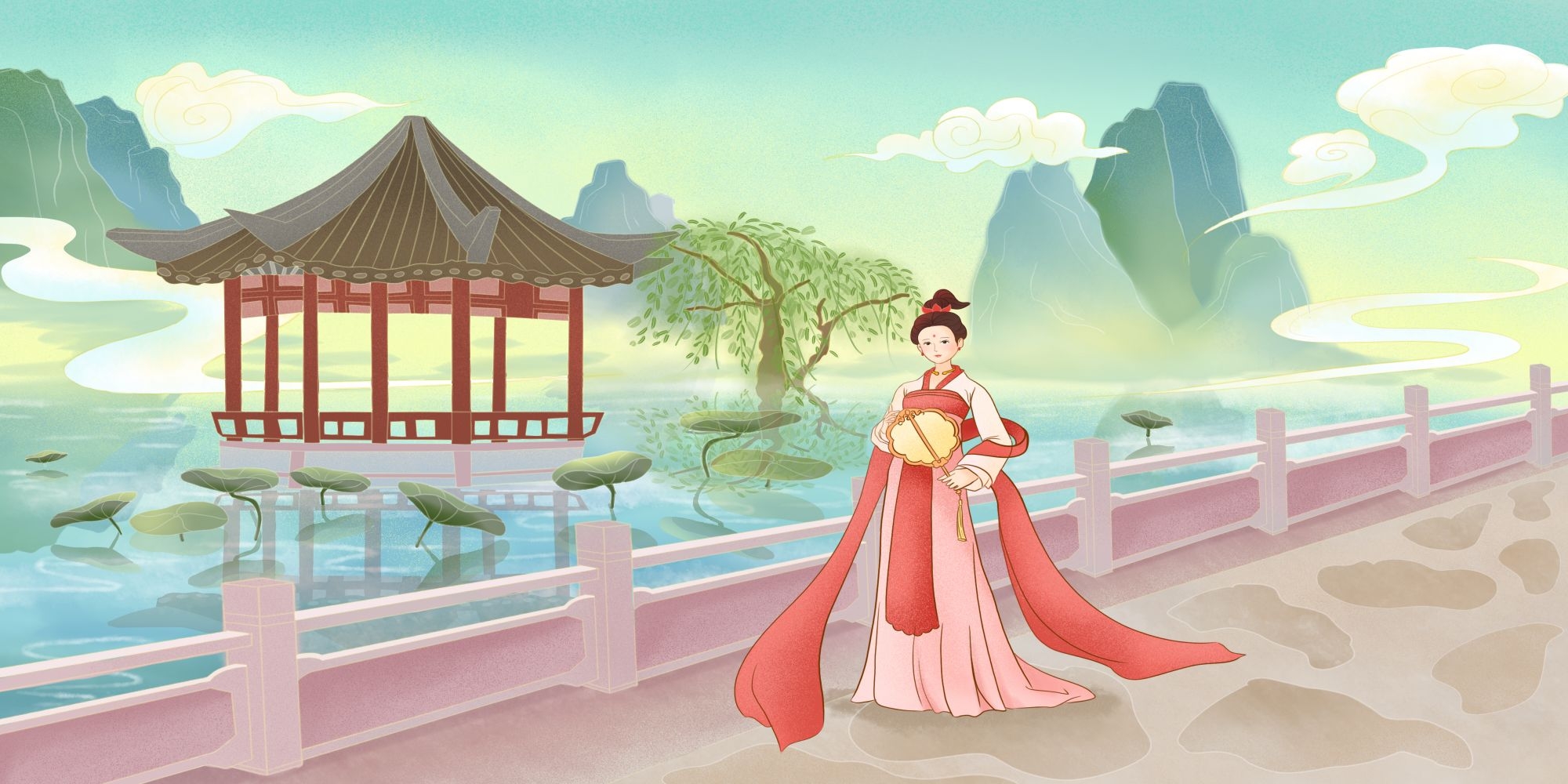 国潮山水中国风背景图展板插画素材22