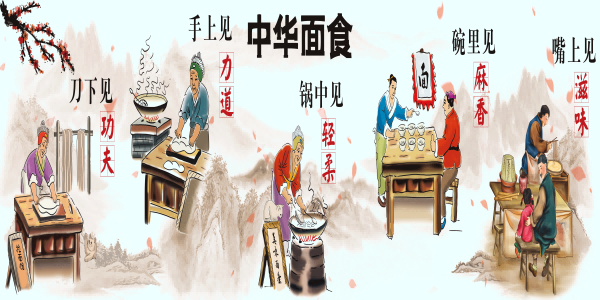 饭店餐饮复古怀旧老面馆装饰壁画背景墙绘20