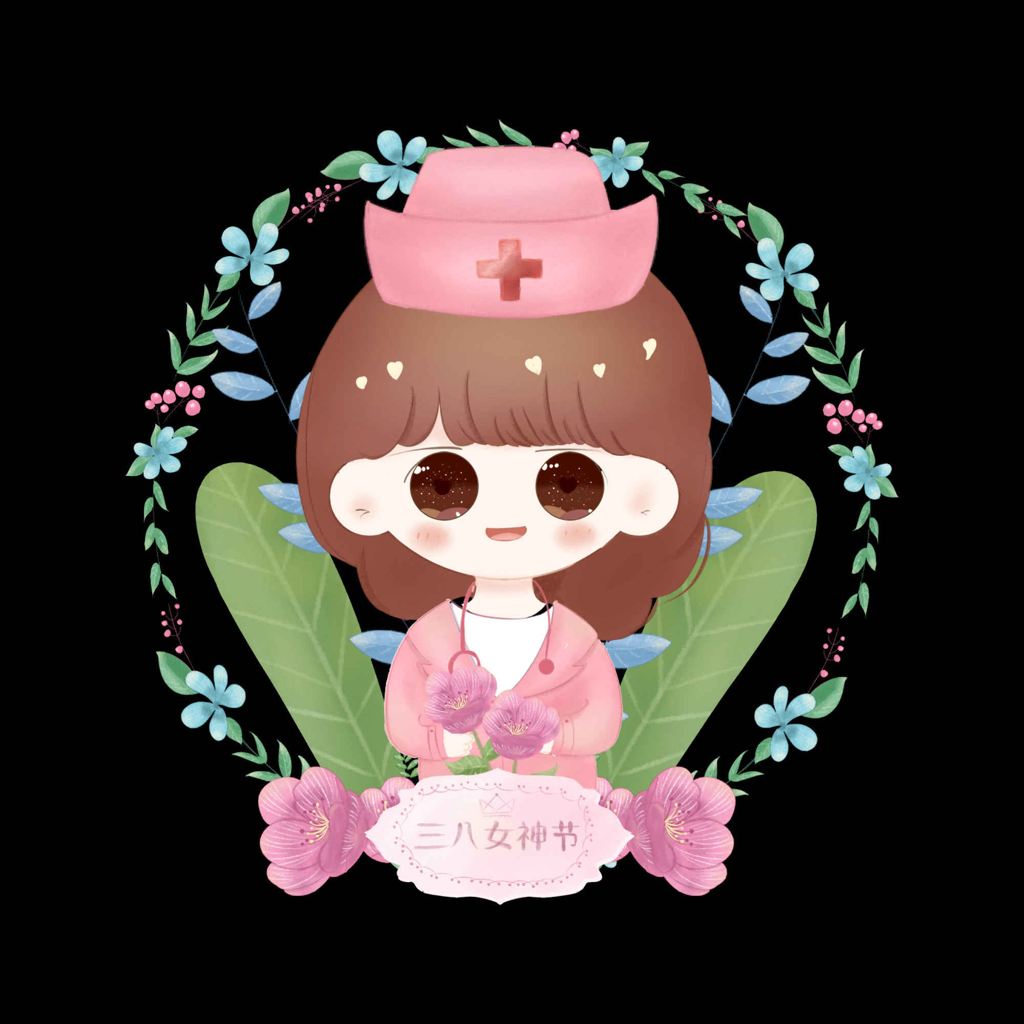 三八女王节女神节妇女节卡通人物主题插图透明背景免抠29