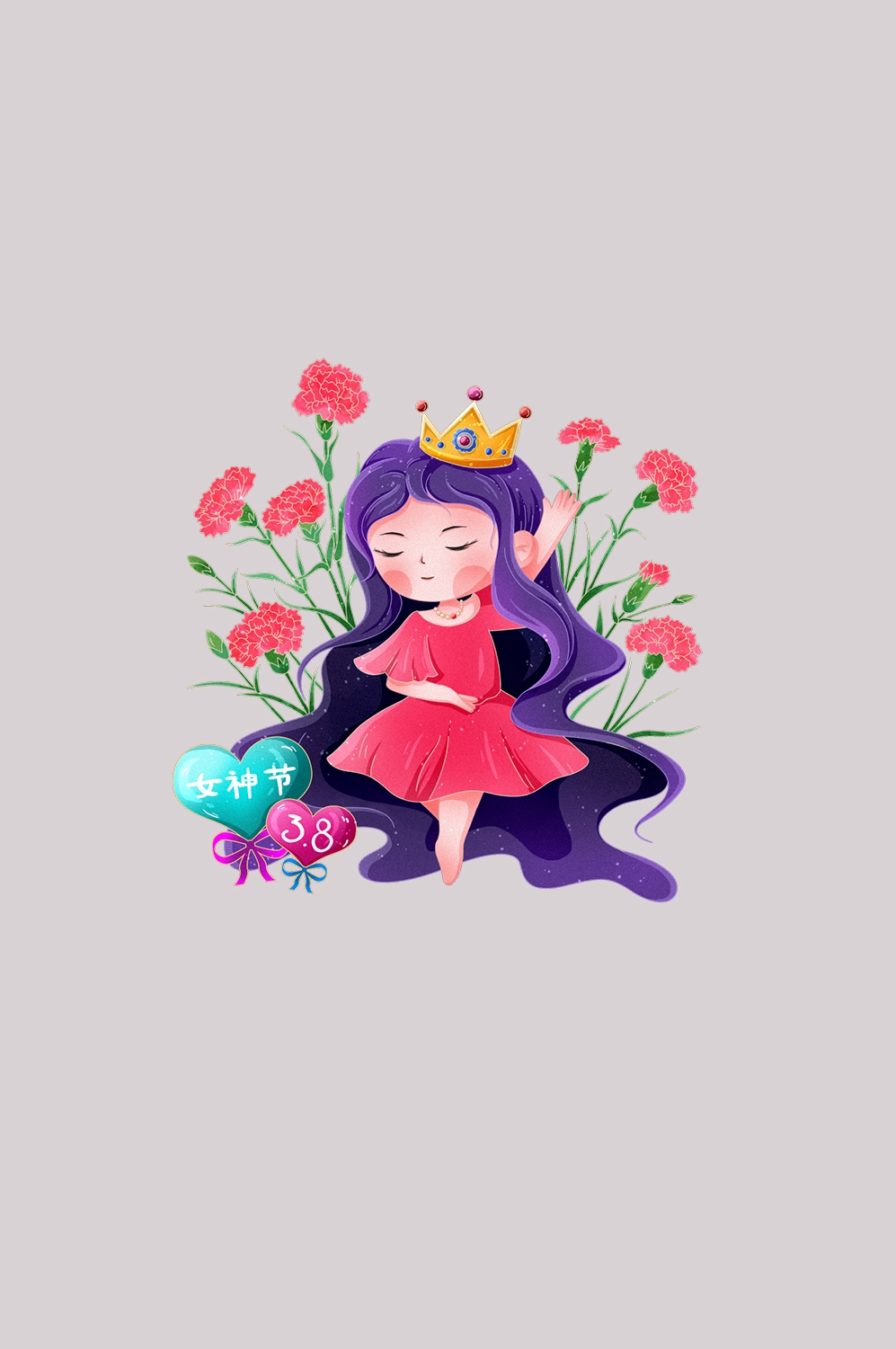 三八女王节女神节妇女节卡通人物主题插图透明背景免抠93