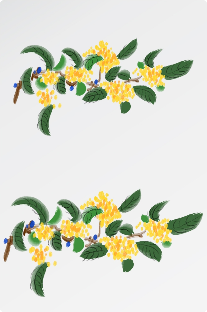 卡通手绘桂花花枝图案素材元素53