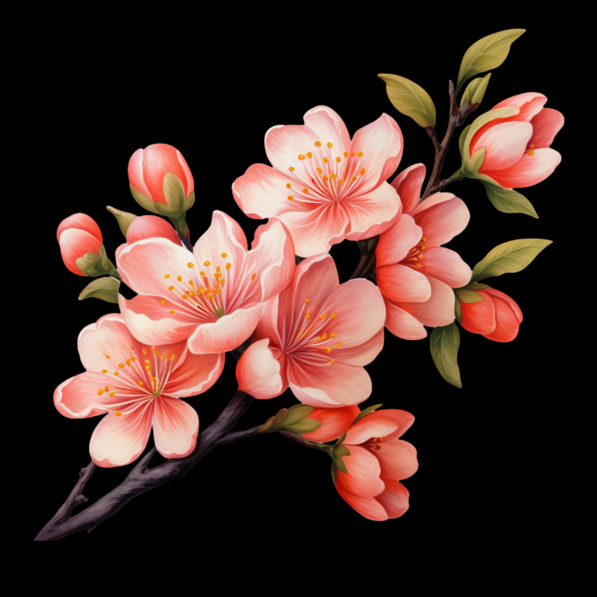桃花素材图中国风海报设计桃树花枝透明背景77