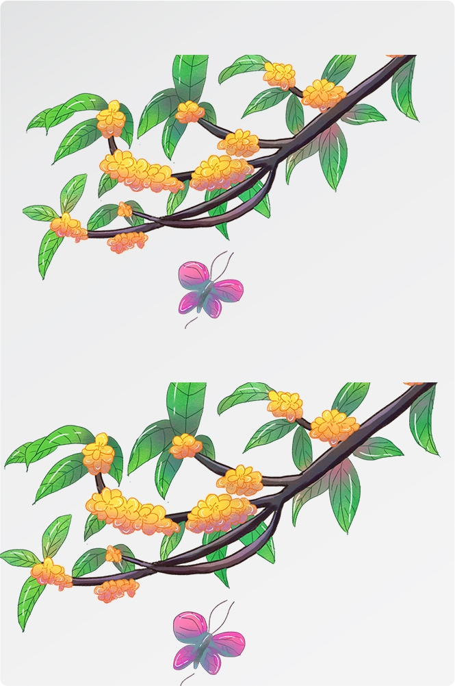 卡通手绘桂花花枝图案素材元素43