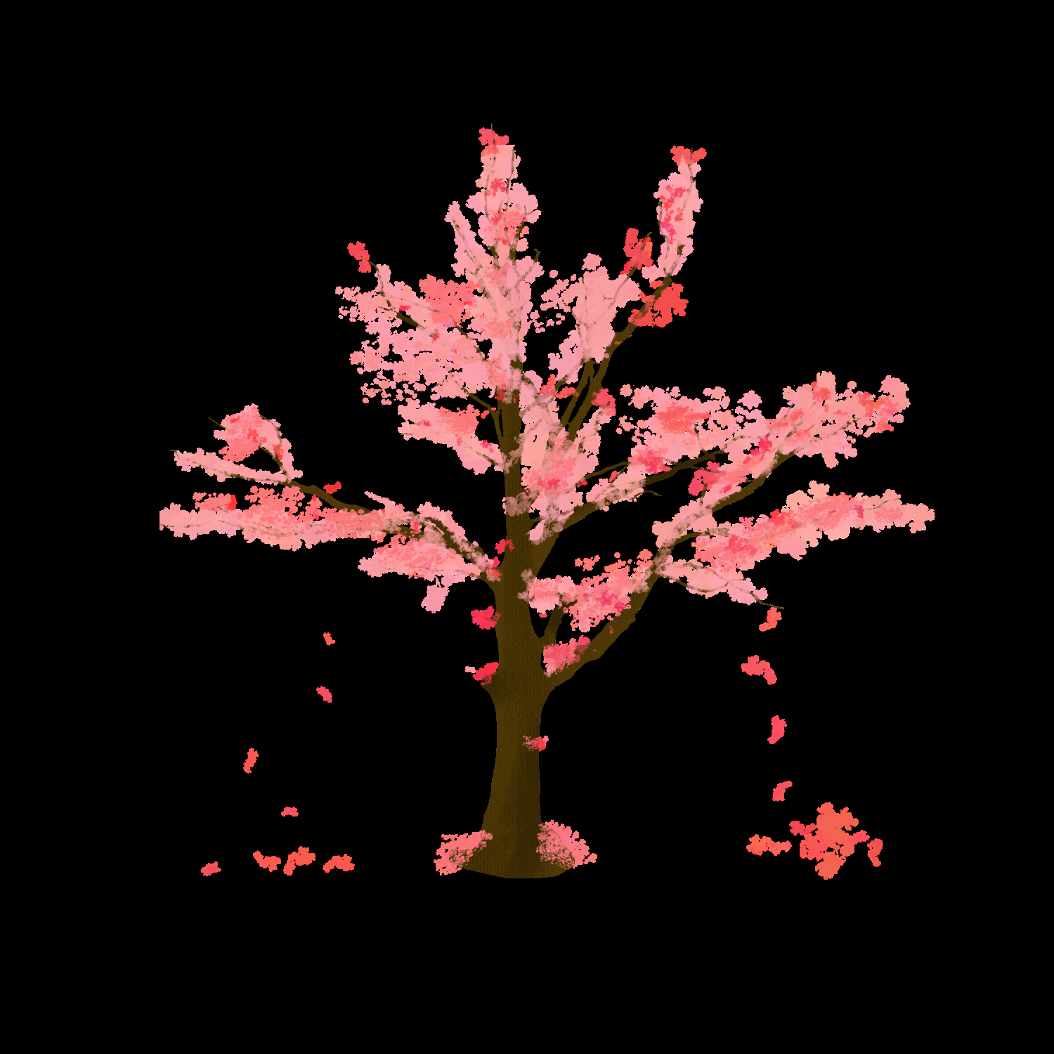 唯美樱花花树花枝樱花飘落图片装饰插图免抠2