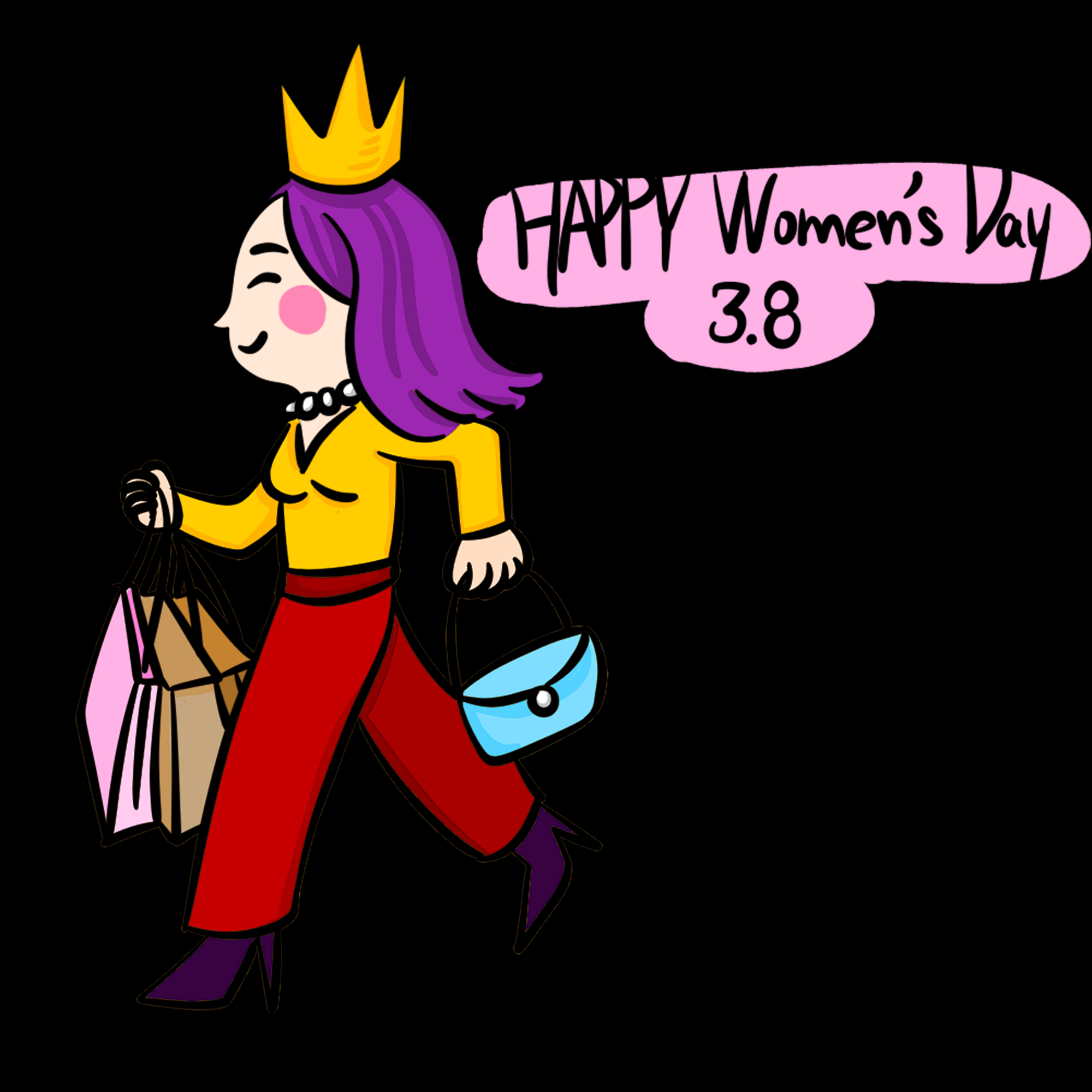 三八女王节女神节妇女节卡通人物主题插图透明背景免抠69