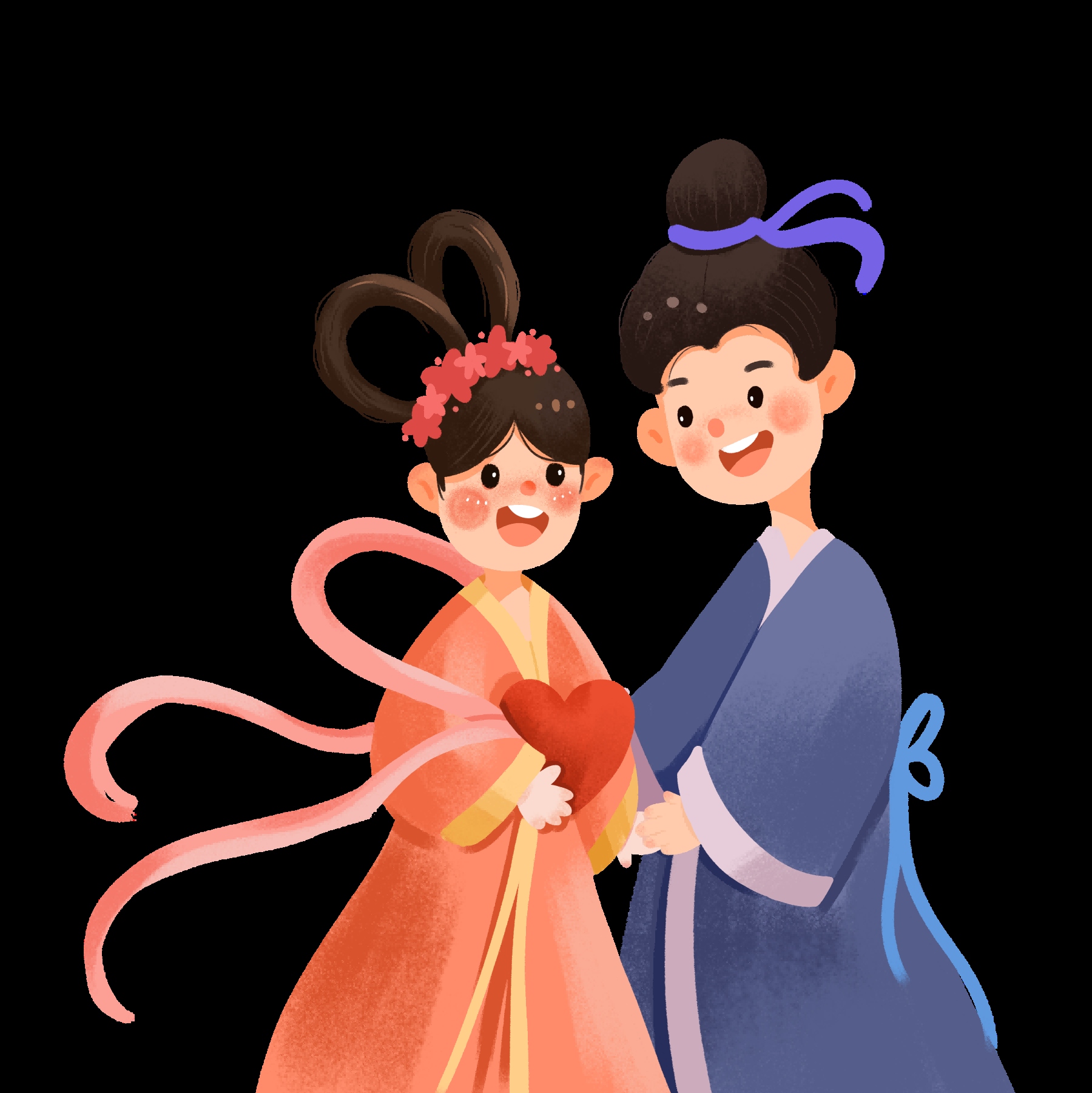 牛郎织女卡通图案七夕情人节装饰素材免抠透明背景13