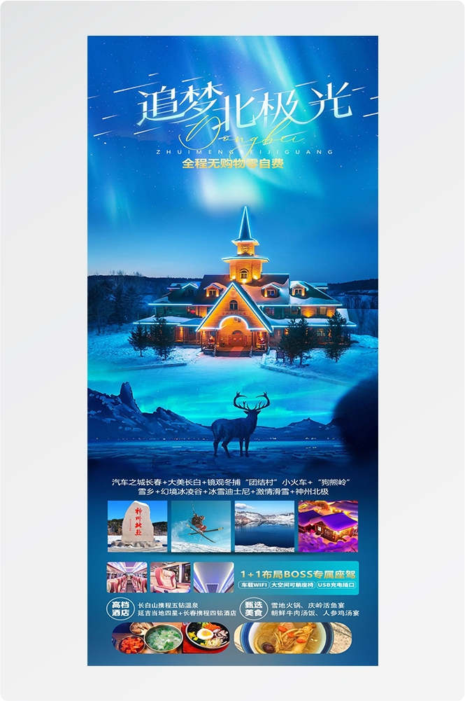 东北哈尔滨延边漠河极光雪村土豆滑雪冰雕旅游海报素材63