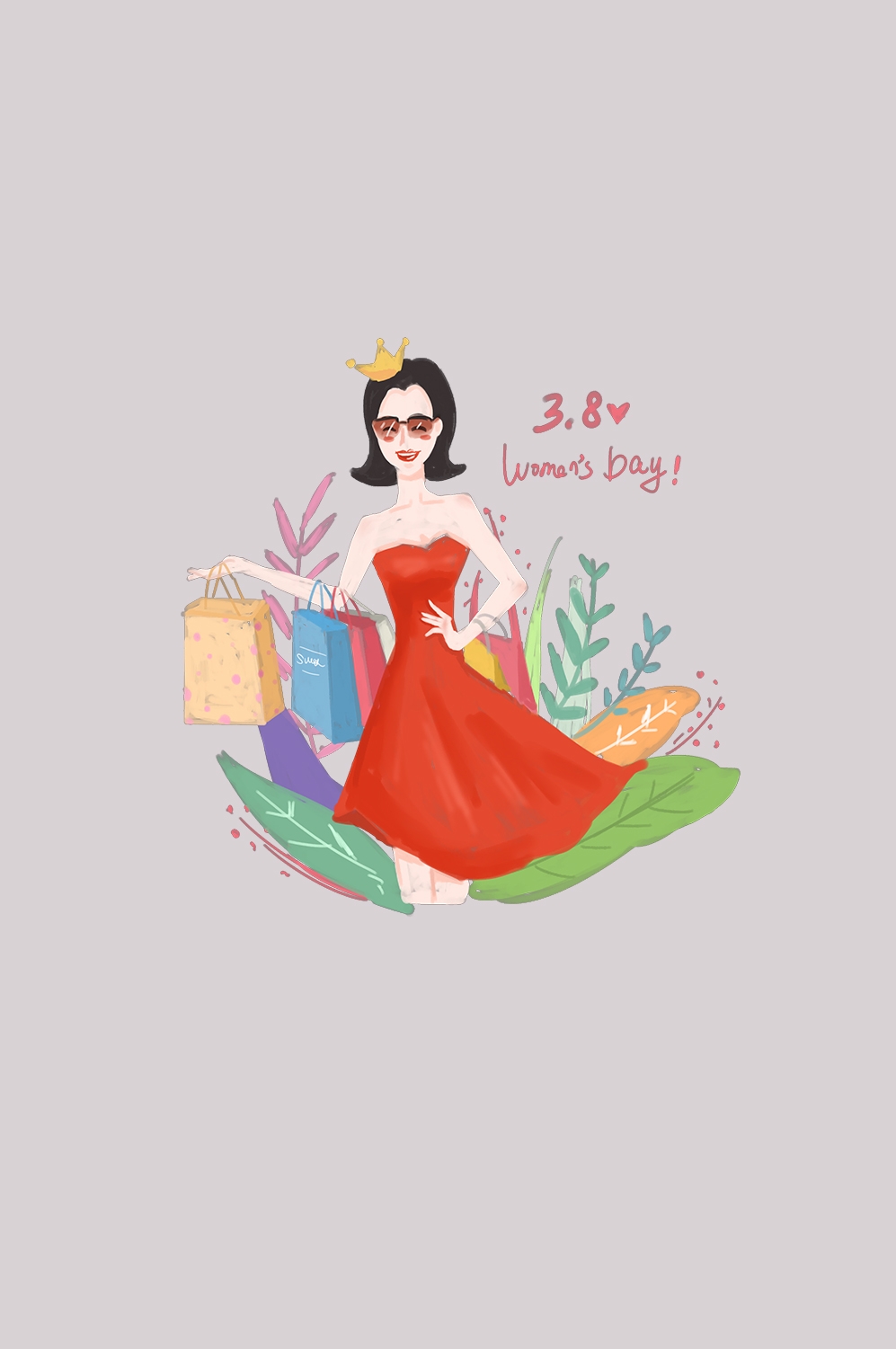 三八女王节女神节妇女节卡通人物主题插图透明背景免抠11