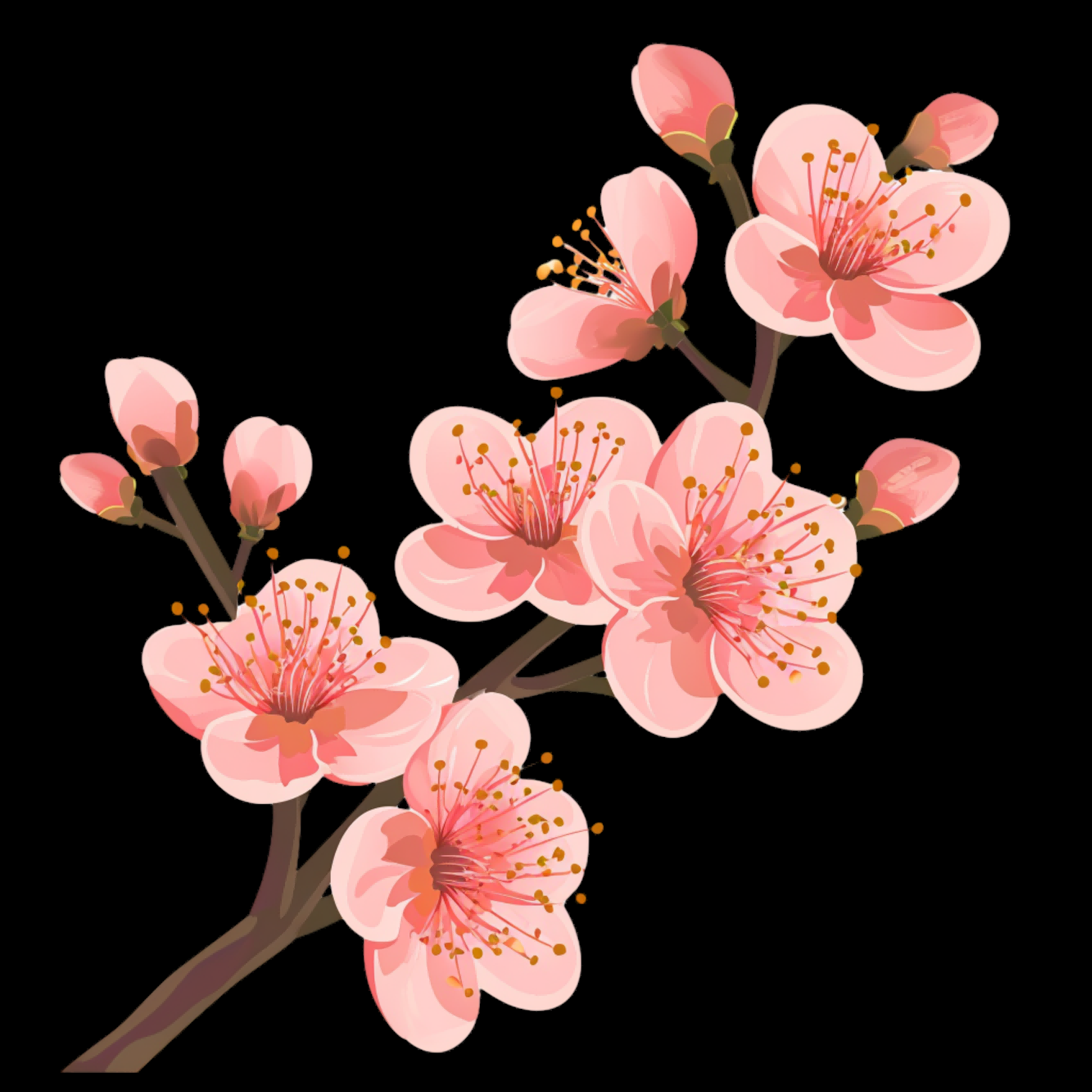 桃花素材图中国风海报设计桃树花枝透明背景87