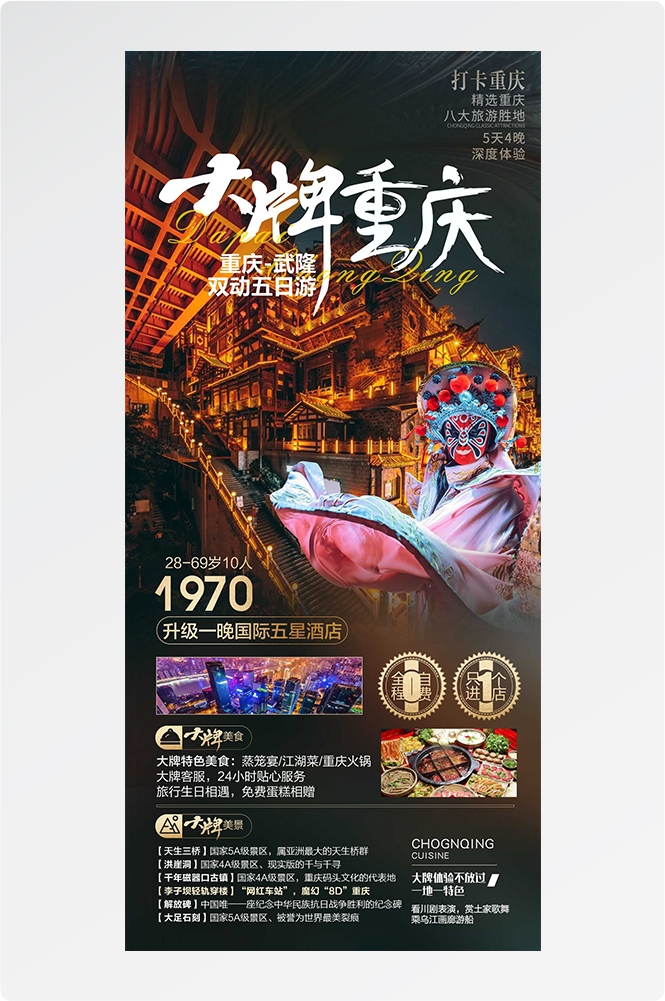 重庆旅游洪崖洞朝天门武隆长江山城魔都火锅出行旅游海报长图素材9