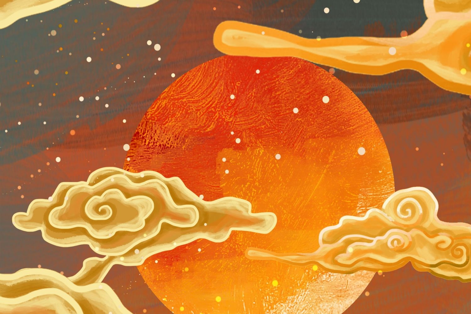 中国风国潮唯美传统山水风景插画海报祥云元素背景PS高清素材 (8)