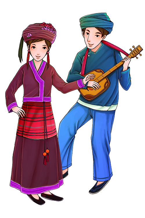 56个少数民族卡通人物服饰免抠元素插画78