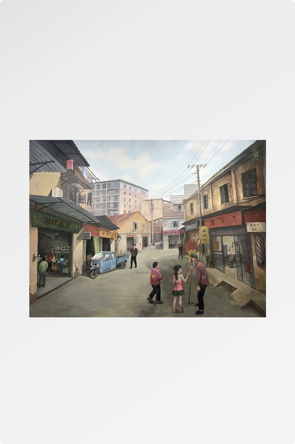 复古怀旧墙绘马路边边小卖部饭店烧烤火锅店壁纸背景墙1