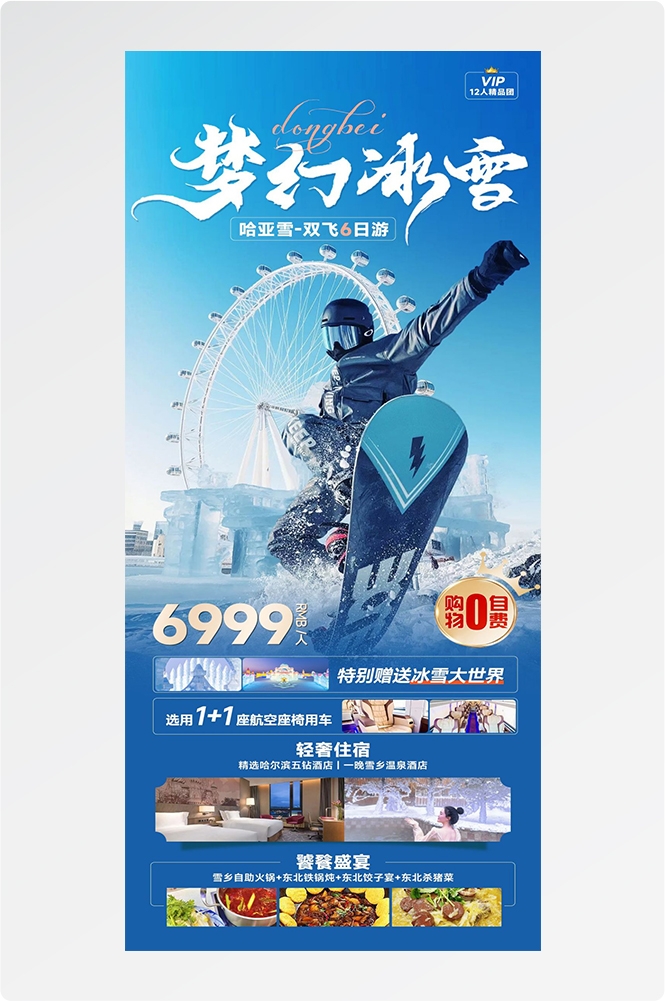 东北哈尔滨延边漠河极光雪村土豆滑雪冰雕旅游海报素材36