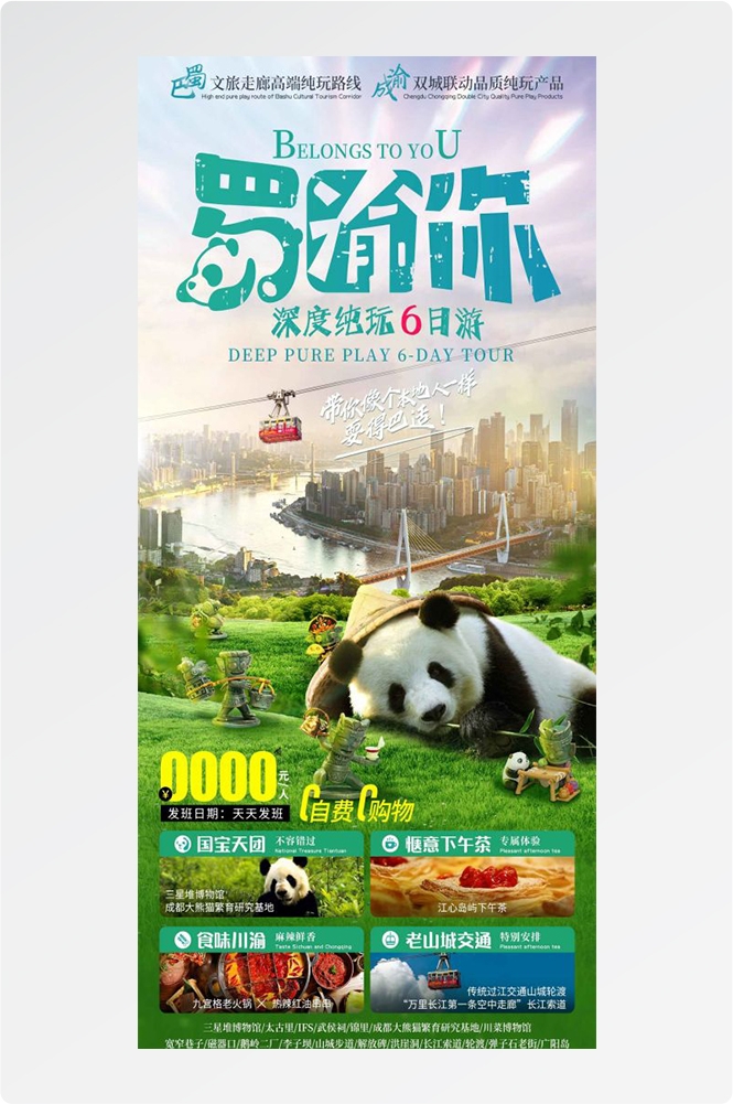 四川成都九寨沟武隆峨眉山都江堰三星堆大熊猫旅游海报85