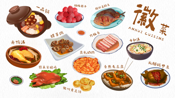 手绘地方特色美食小吃餐厅蛋糕甜品插画海报背景2