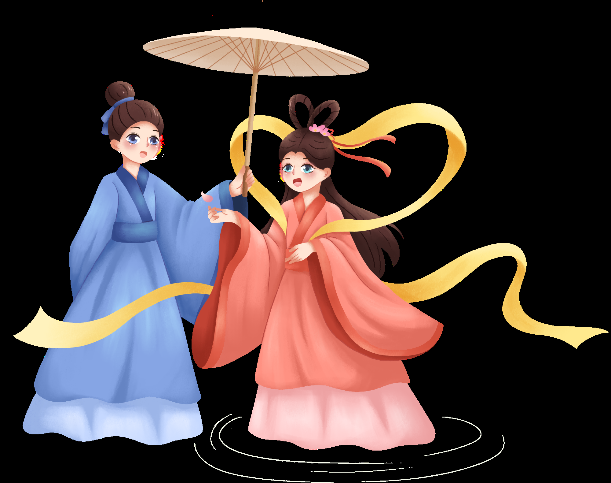 牛郎织女卡通图案七夕情人节装饰素材免抠透明背景15
