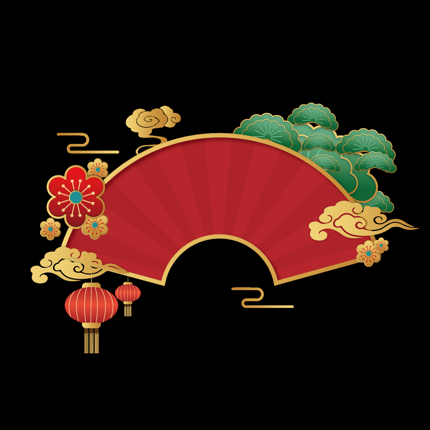 扇形边框中国风扇子装饰元素免抠素材19