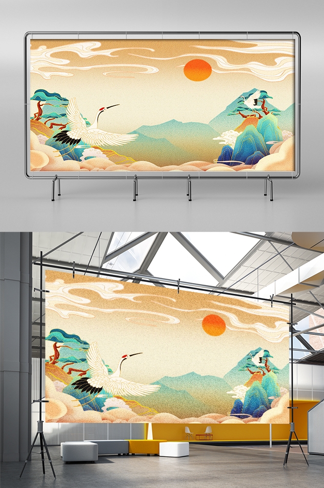 国潮山水中国风背景图展板插画素材17