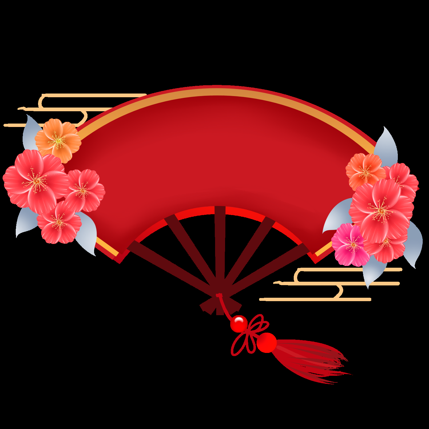 扇形边框中国风扇子装饰元素免抠素材36