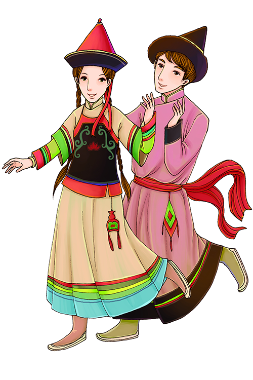 56个少数民族卡通人物服饰免抠元素插画56