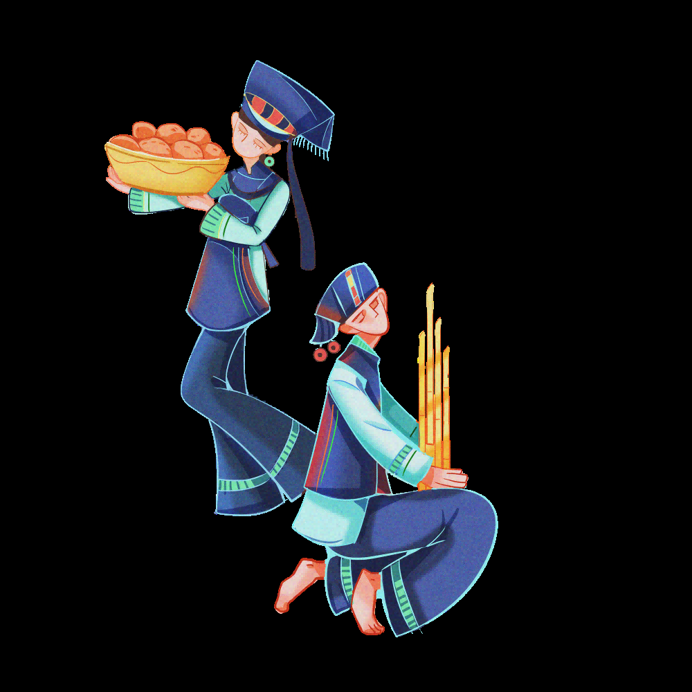 56个少数民族卡通人物服饰免抠元素插画116