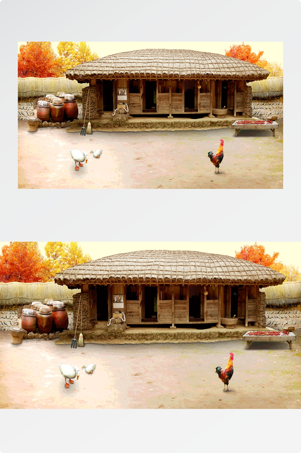 东北农家小院茅草屋饭店装饰画壁画背景墙