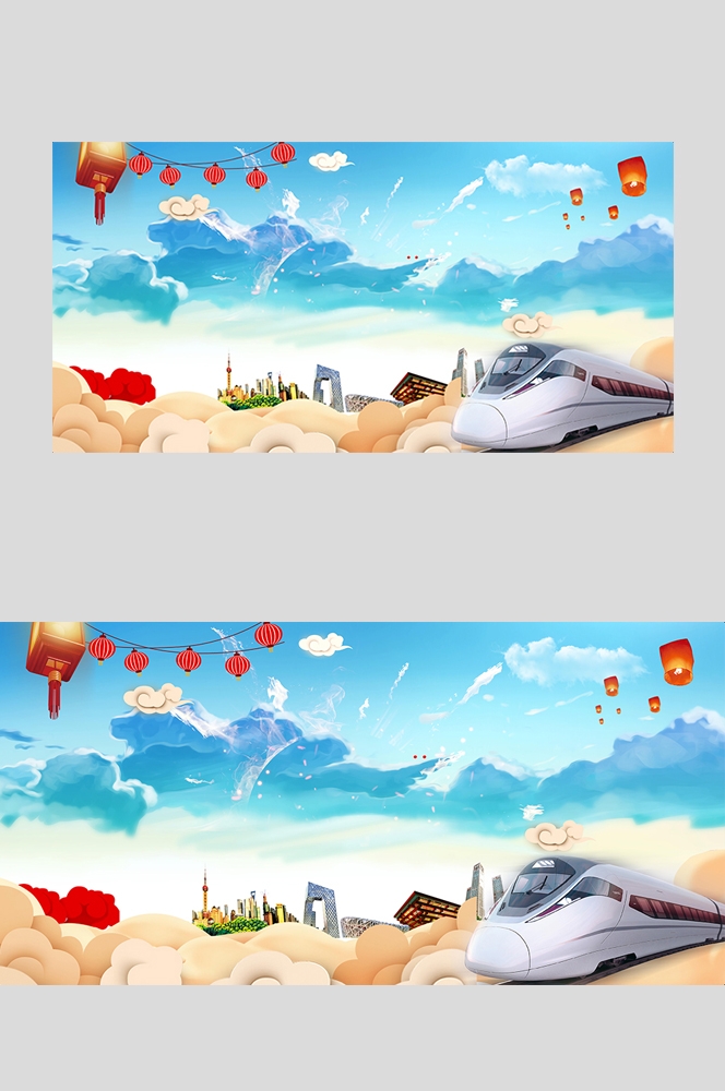 高铁疾驰横版海报图片