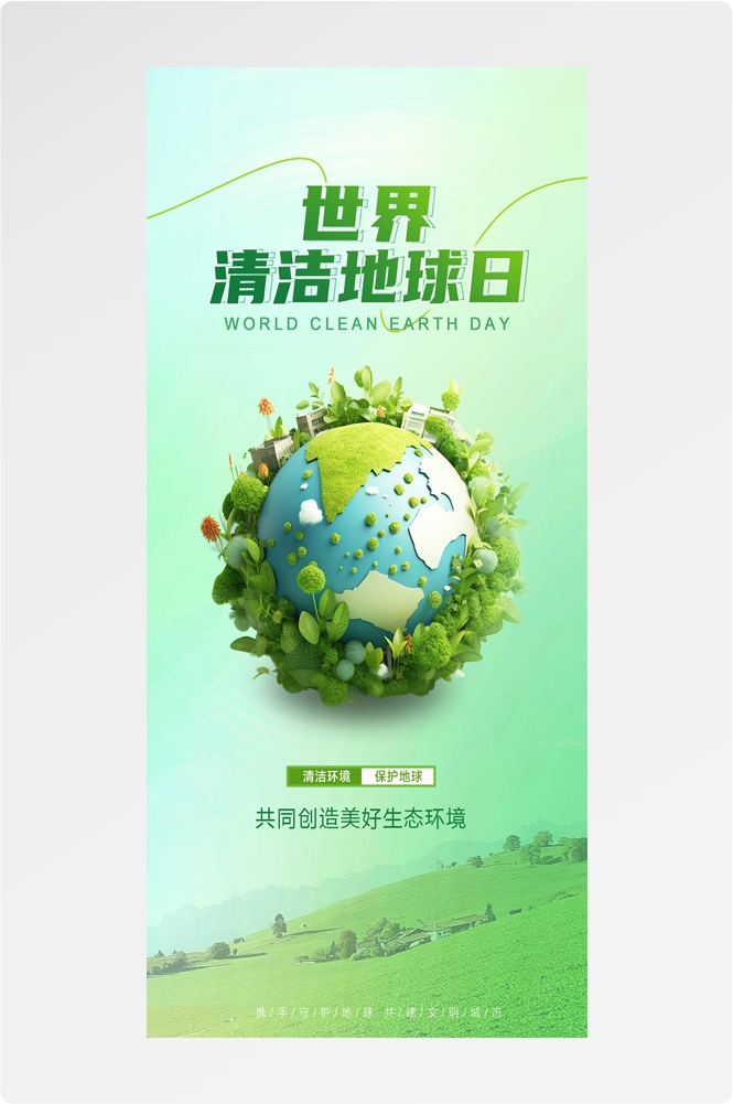 世界清洁地球日生态环保手机海报