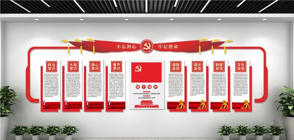 党建文化墙四个意识四个自信两个维护94