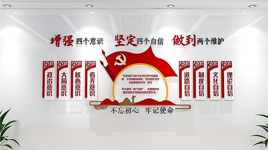 党建文化墙四个意识四个自信两个维护40