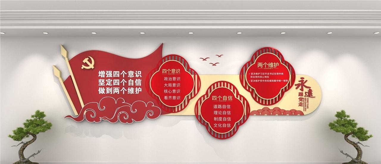 党建文化墙四个意识四个自信两个维护70