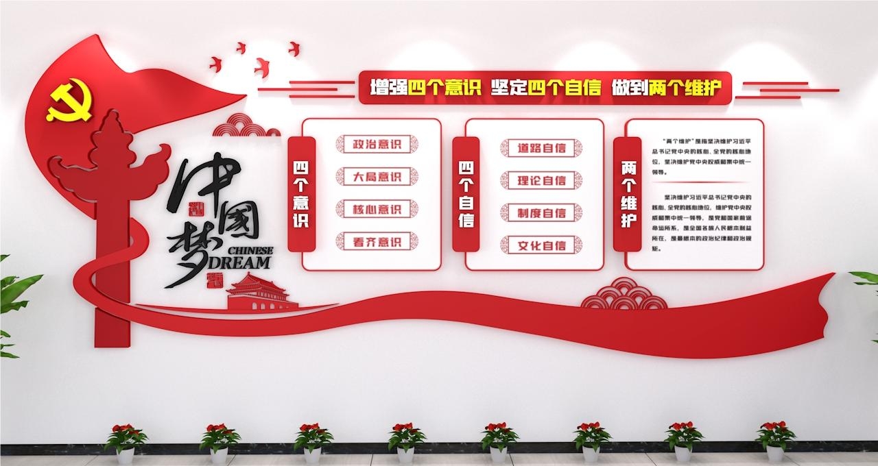 党建文化墙四个意识四个自信两个维护98