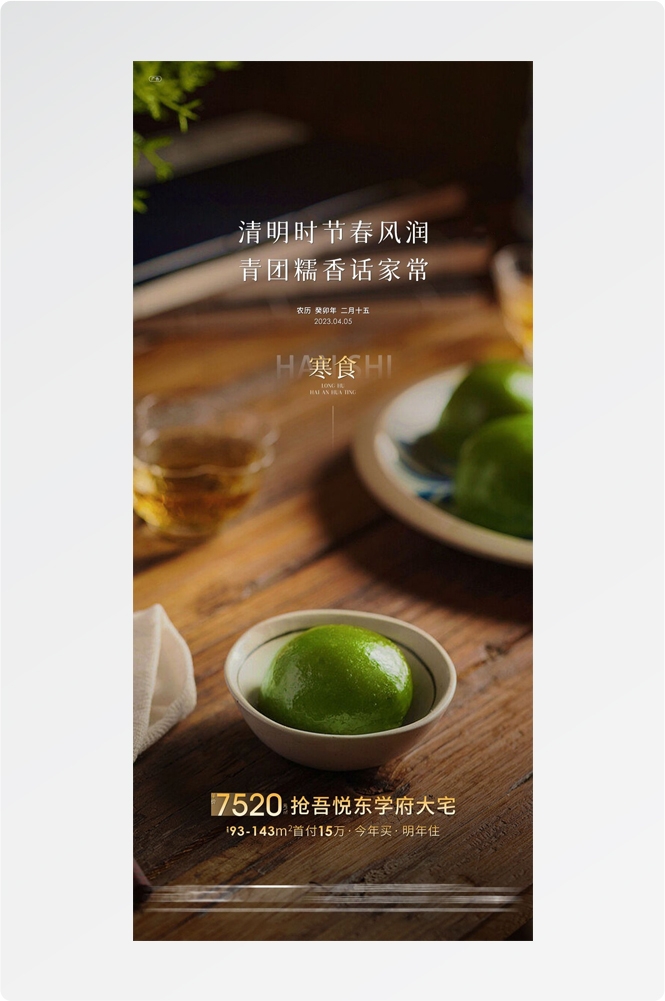 寒食节青团冷食踏青郊游追思传统文化节日宣传海报插画 (16)